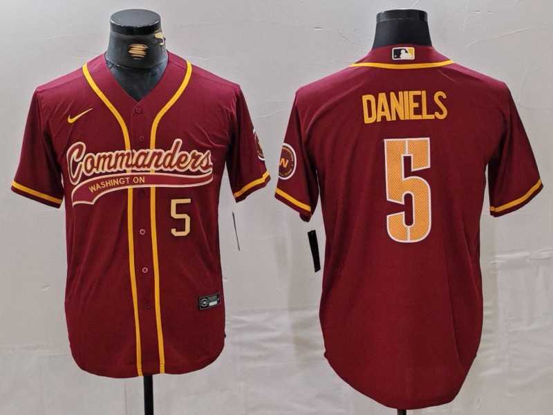 Men%27s Washington Commanders #5 Jayden Daniels Burgundy With Patch Cool Base Stitched Baseball Jerseys